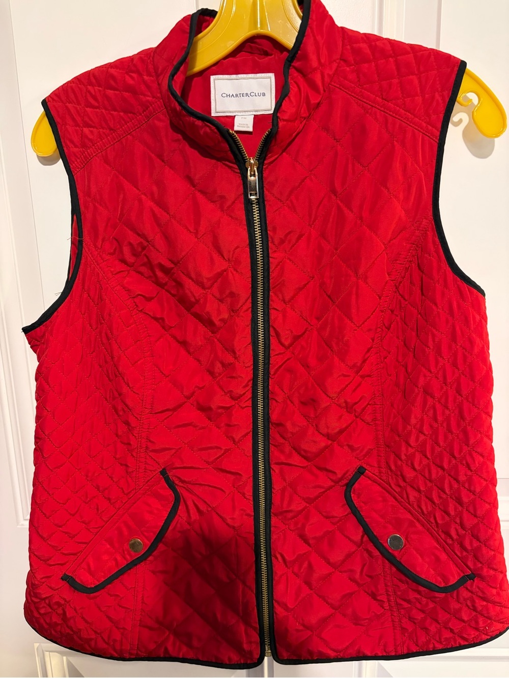 Charter Club Bright Red Quilted Zip-Front Vest